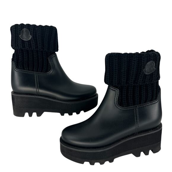 Moncler Ginette Waterproof Fold Over Wedge Rain Boot - Picture 3 of 13